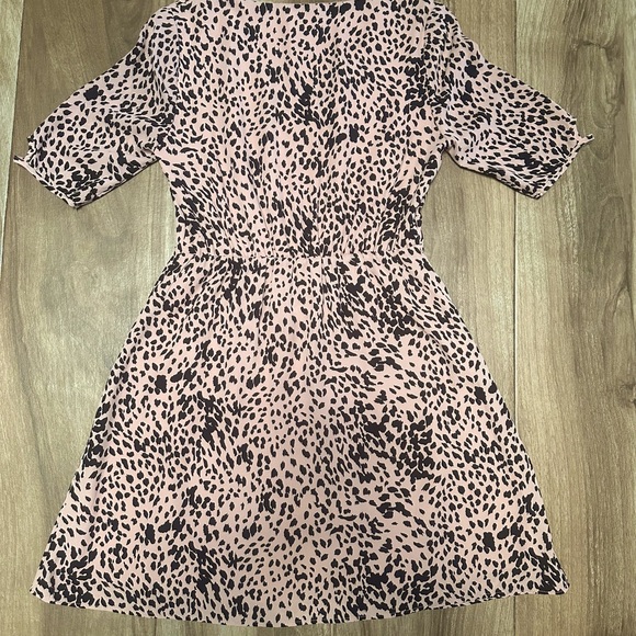 Aqua Pink Black Leopard Print Dress Small V Neck Short Sleeve A Line Pockets - Picture 3 of 12